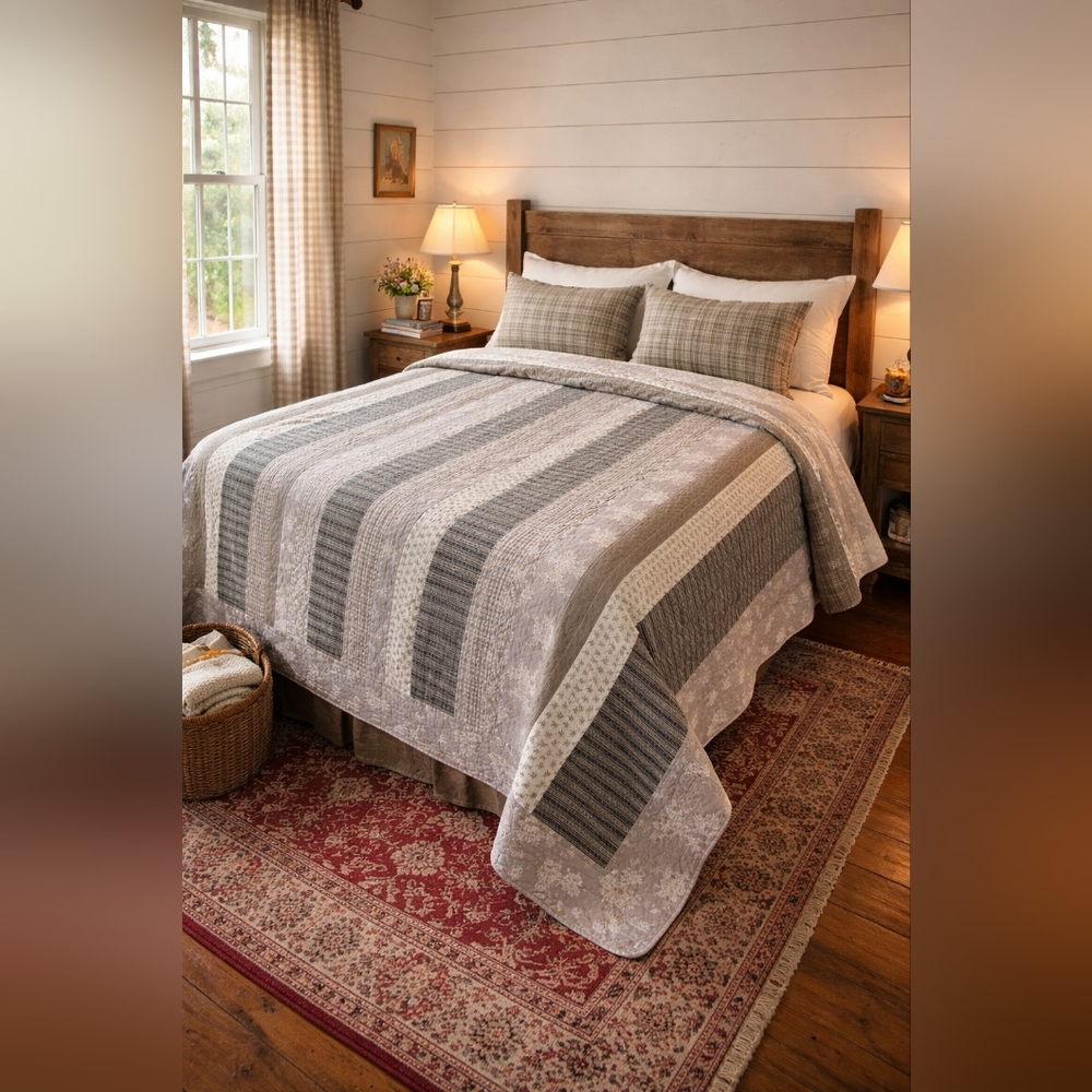 Elegant Handmade Artisan Reversible Floral Quilt Gray, White, Black, Lightweight